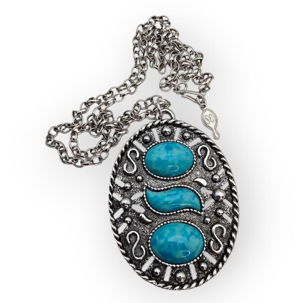 Sarah Coventry Turquoise Cabochon Pendant Necklace – Vintage Cottage Western